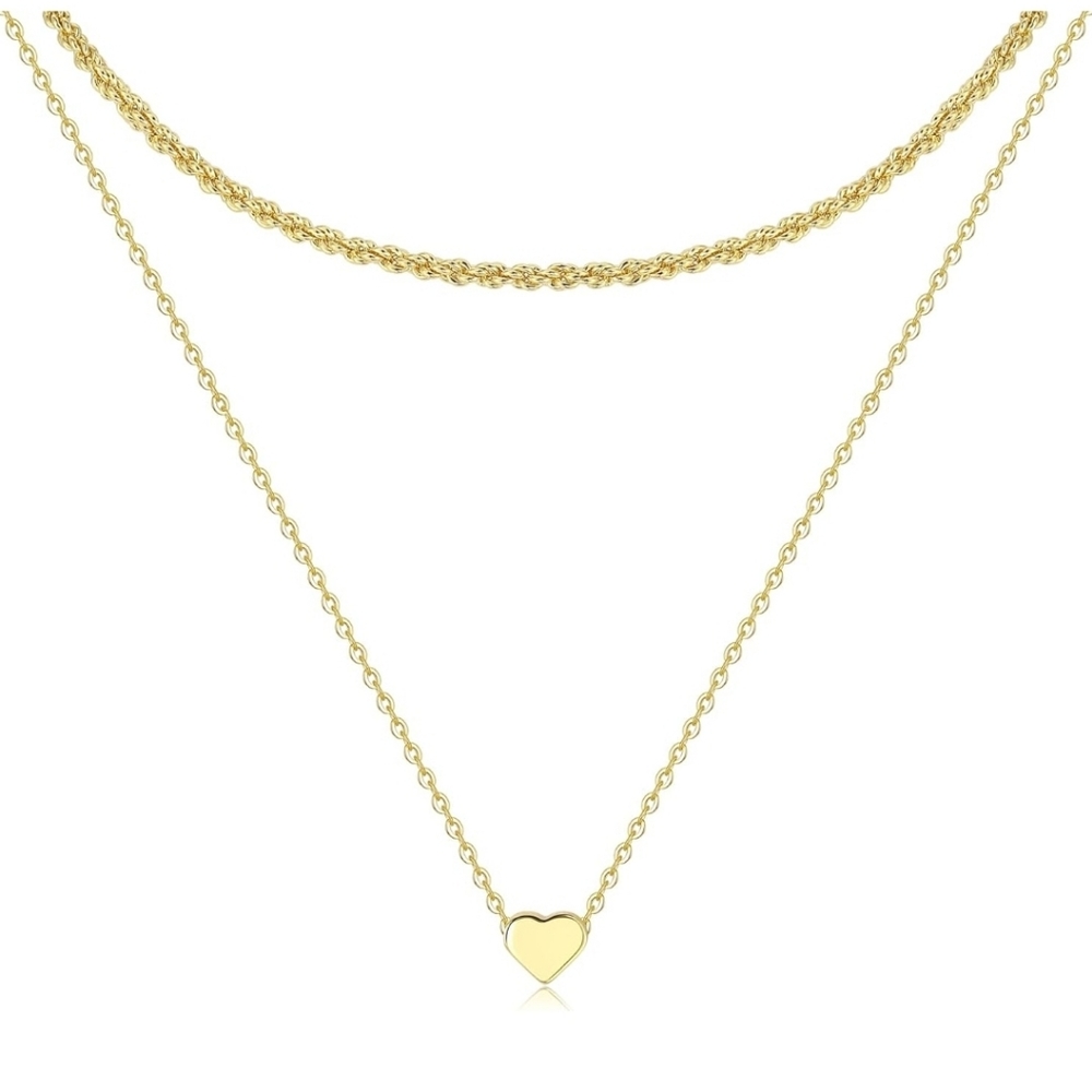 🎉5/$20 Layered Heart Necklace Pendant Layering Necklaces in 14K Gold Dainty